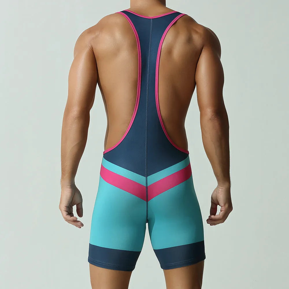 Men's blue quick-drying polyester sports vest jumpsuit for gym and outdoor activities