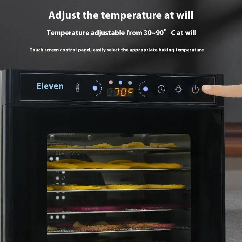 Stainless steel fruit dehydrator machine with multiple drying trays and LED control panel