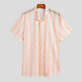 Men's pink waffle weave summer shirt with cardigan-style open front and short sleeves