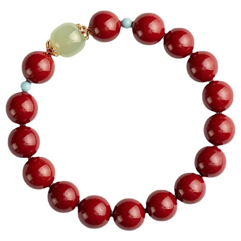 Cinnabar Hetian Jade bracelet with geometric elliptical beads in purple gold sand colour