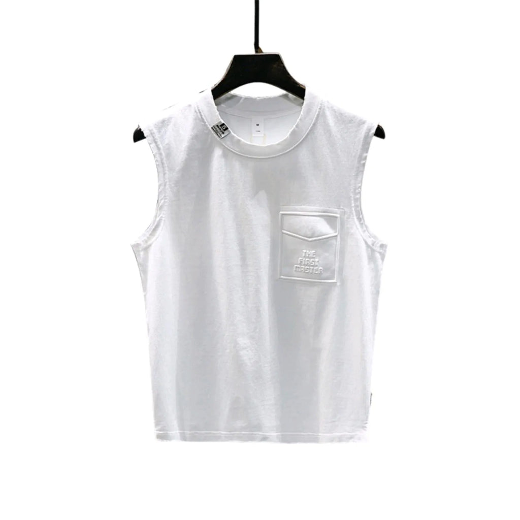 Women's solid black cotton sleeveless t-shirt with a loose fit and straight hem.