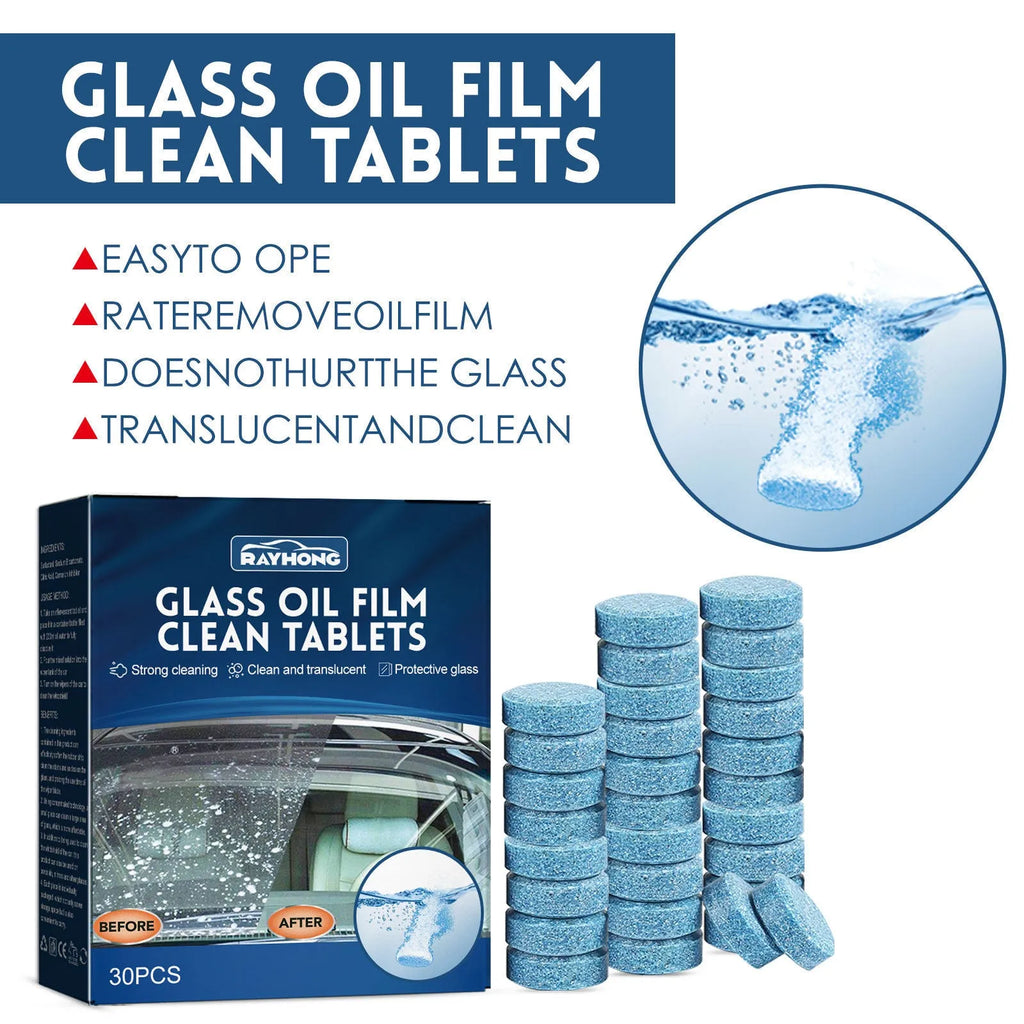 Box of 30 car windscreen cleaning effervescent tablets for removing oily film