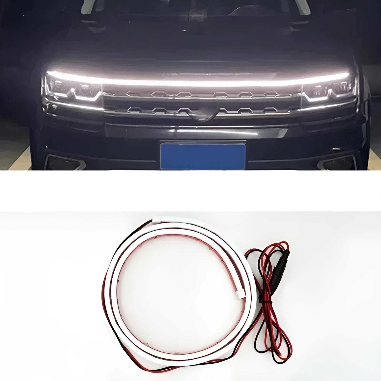 Flexible silicone LED car daytime running light strip in white, ice blue or red colour