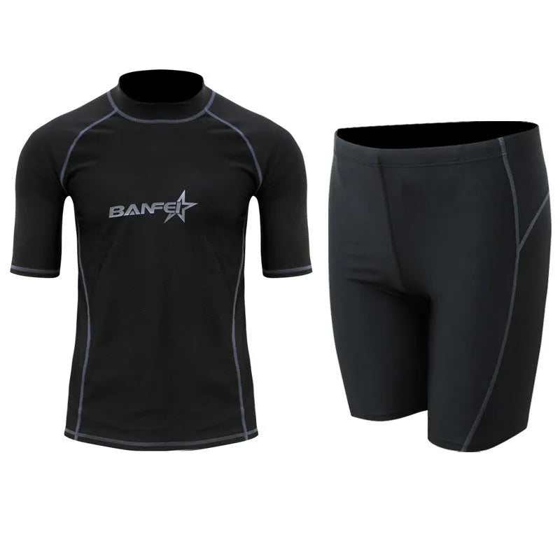 Men's quick-drying half sleeve swimsuit set for snorkelling and surfing in nylon fabric