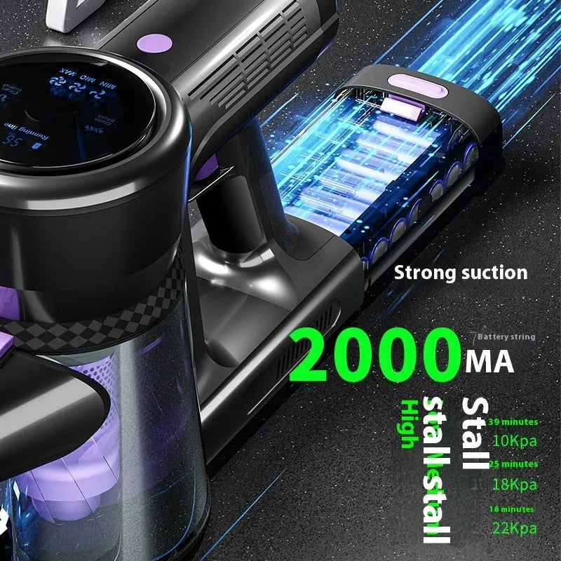 Black and purple brushless foldable handheld vacuum cleaner on a plain background