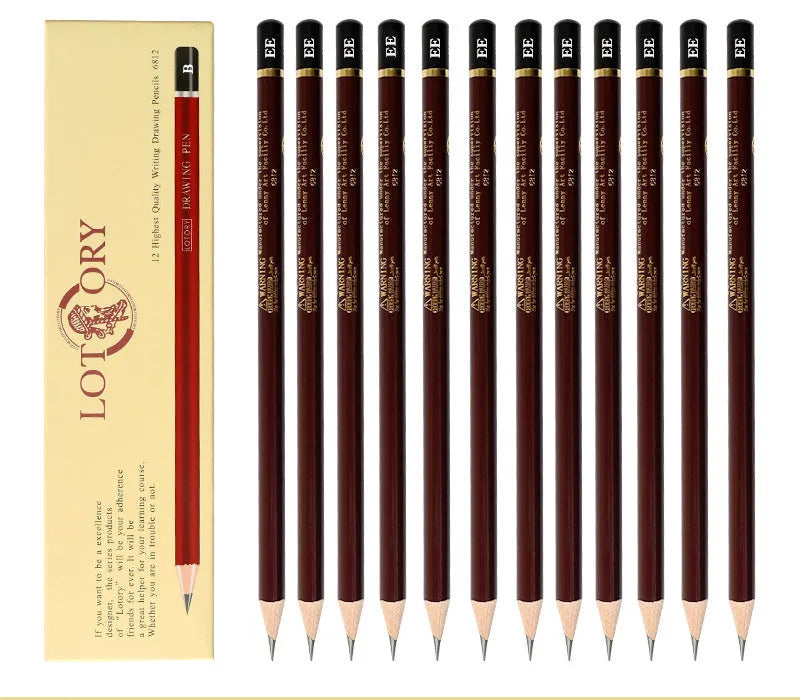 Children's art sketching soft charcoal pencil set with mixed lead grades HB to EE, rolling soft carbon style