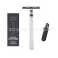Traditional manual shaving razor with brush combination set in black or silver finish