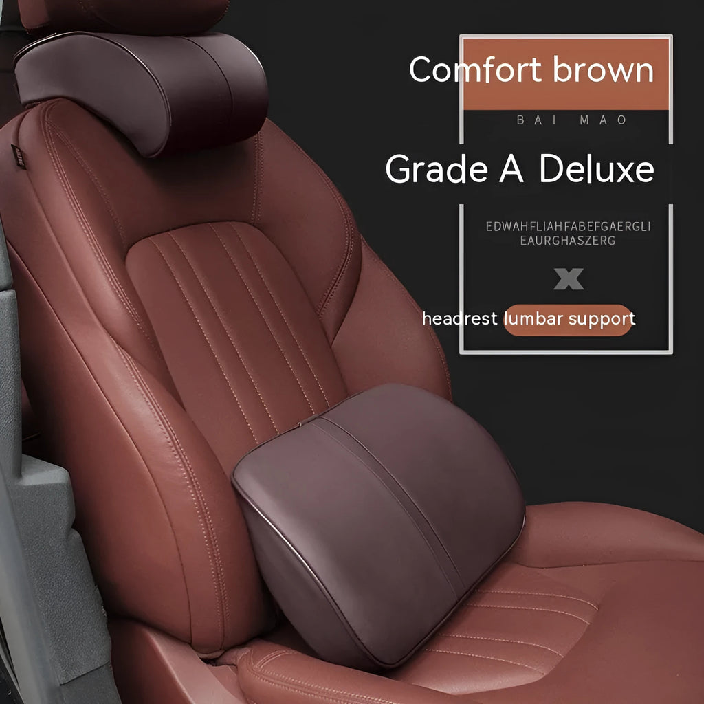Leather car cushion with memory foam filling as headrest or lumbar support pillow