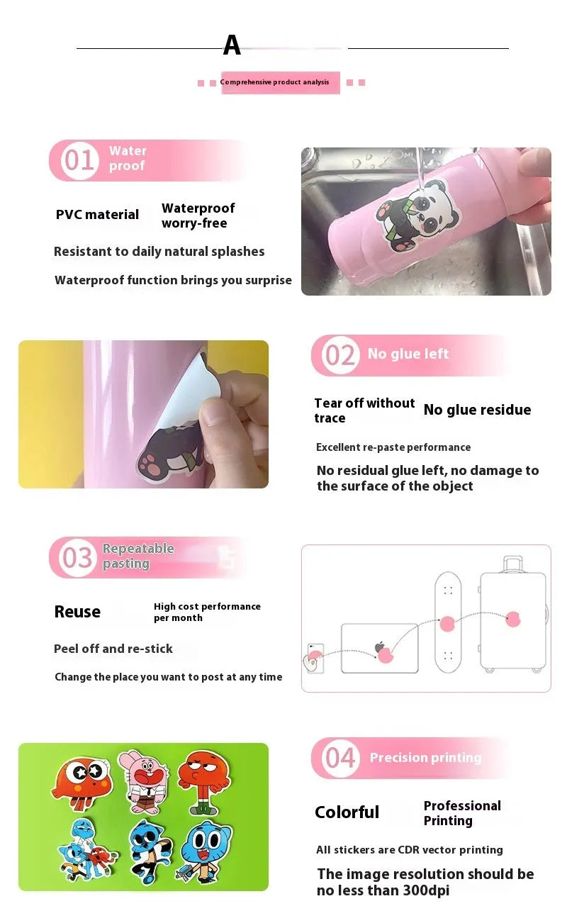 Colourful tea cup graffiti waterproof stickers in 50-piece set for luggage and scooter personalisation