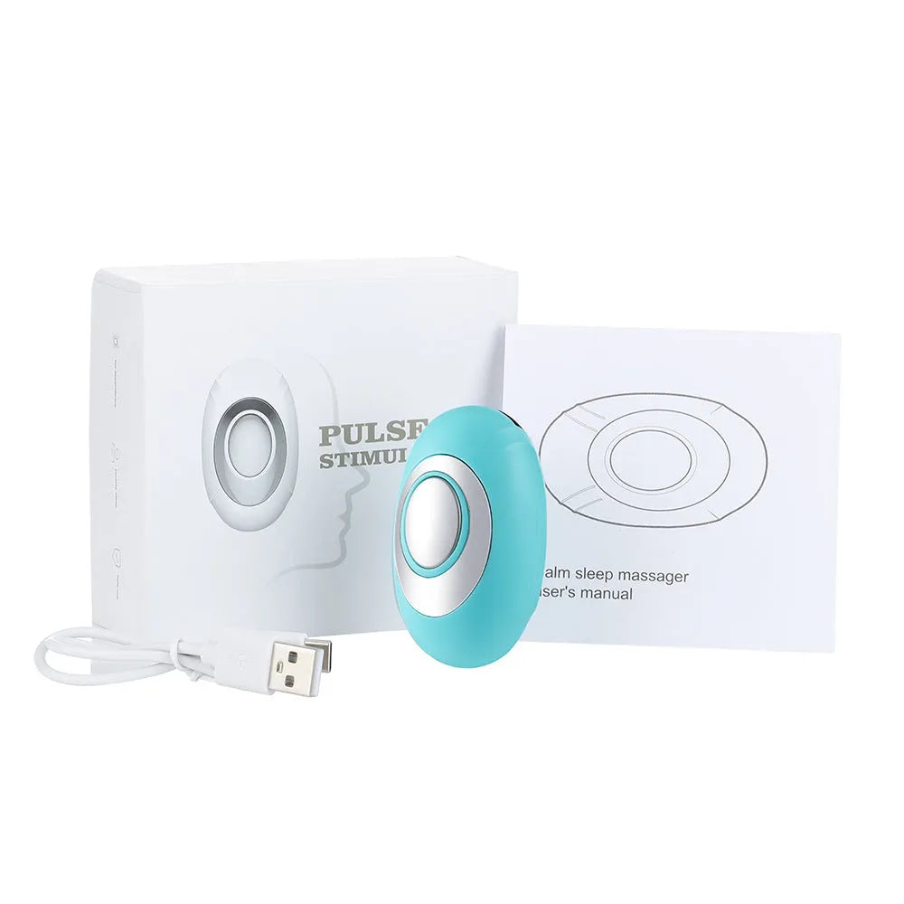 Intelligent charging hand-held pulse decompression insomnia help device in white with wireless remote control and USB cable