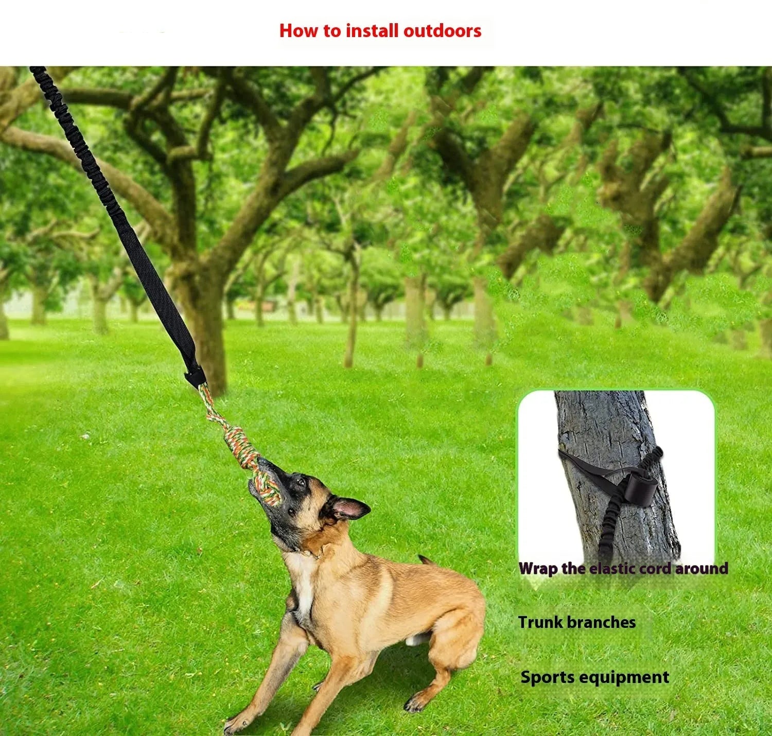 Black woven cotton dog tug rope toy for tug of war and chewing.