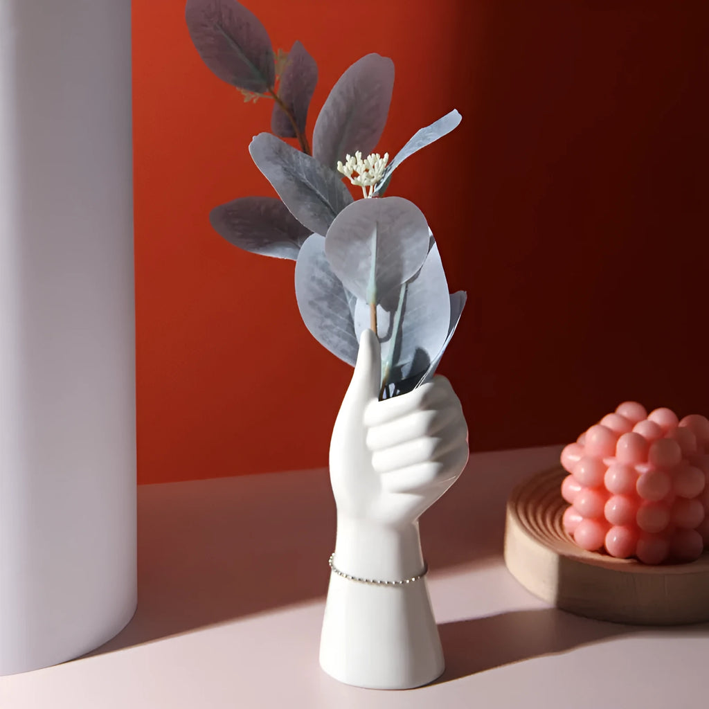 Small porcelain human body vase with colour glaze finish, girl style, 19cm tall, on a shelf