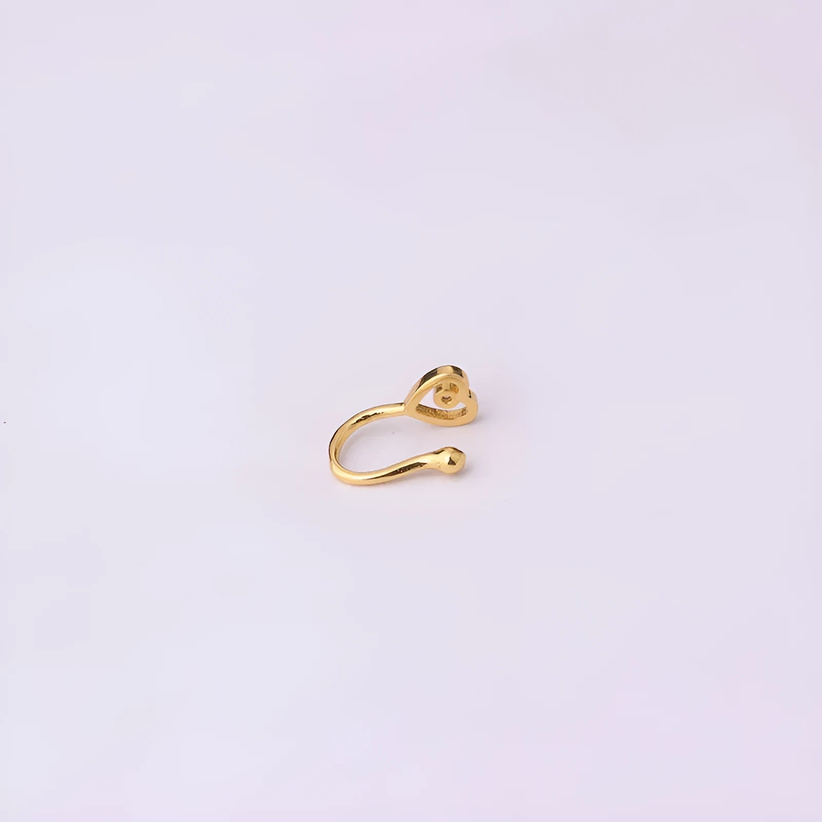 Heart-shaped AAA zircon nose ring in brass setting, clip-on design, gold finish
