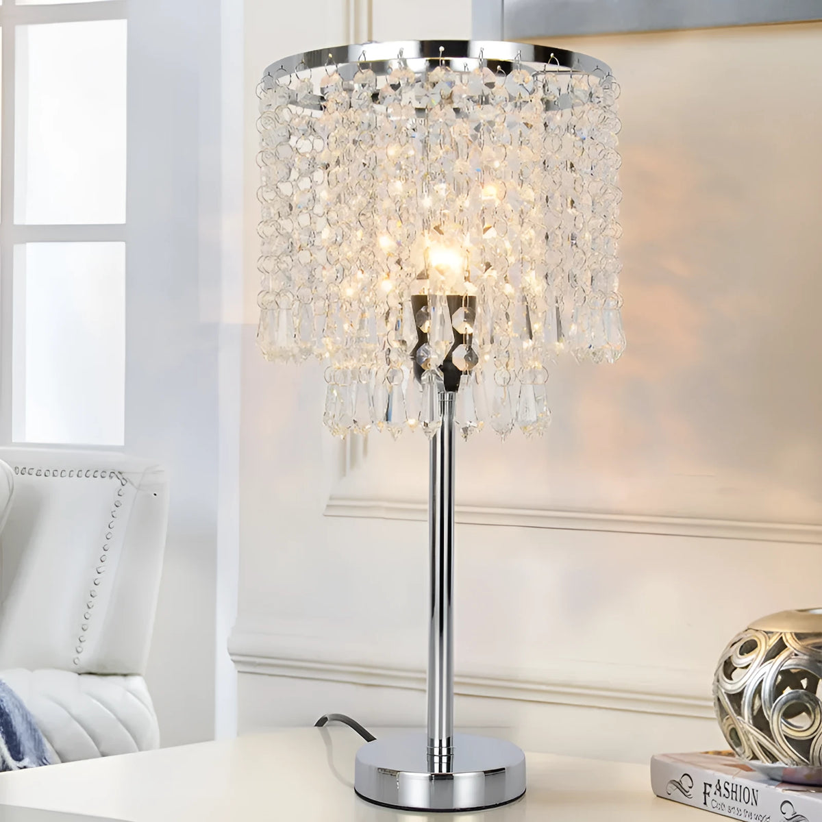 Rechargeable crystal decorative table lamp 20x42cm modern simplicity style with crystal details