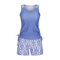 Women's floral printed lace two-piece swimsuit with matching top and shorts for swimming