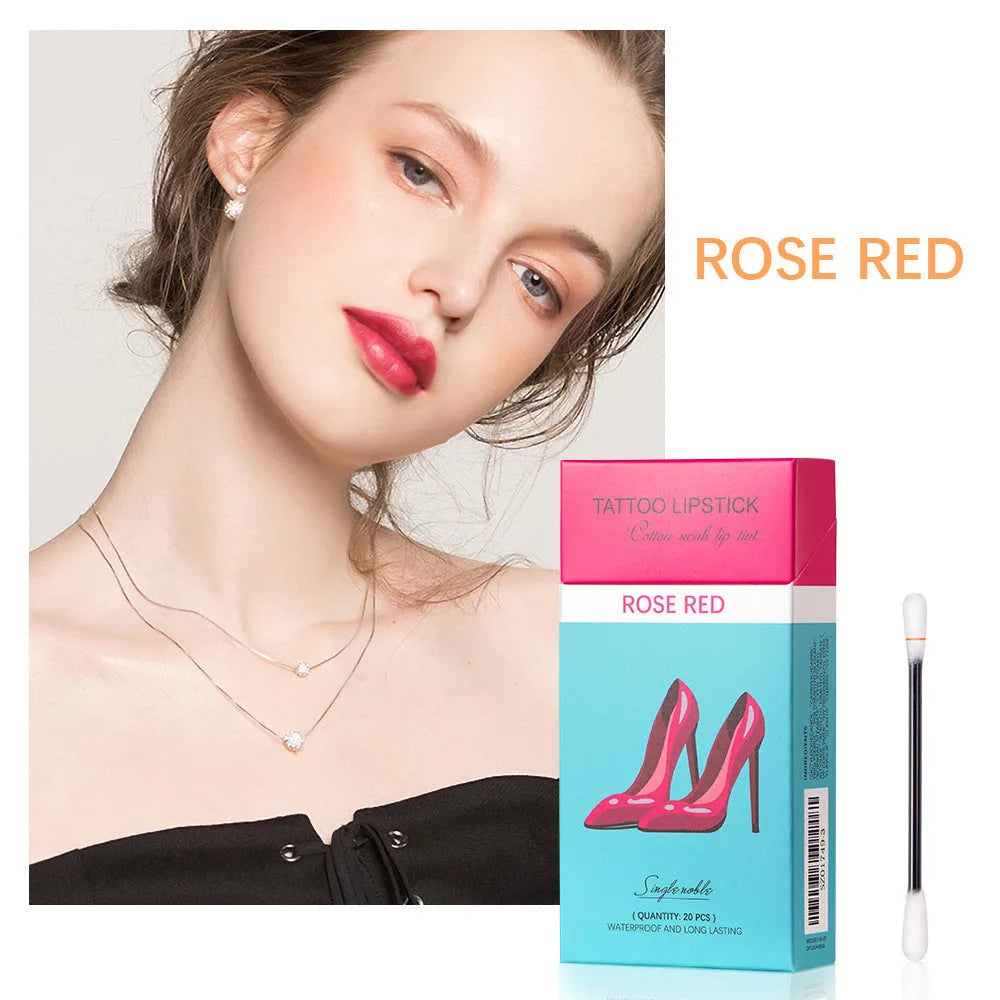20-piece cotton swab lipstick set in cigarette box packaging, variety of shades