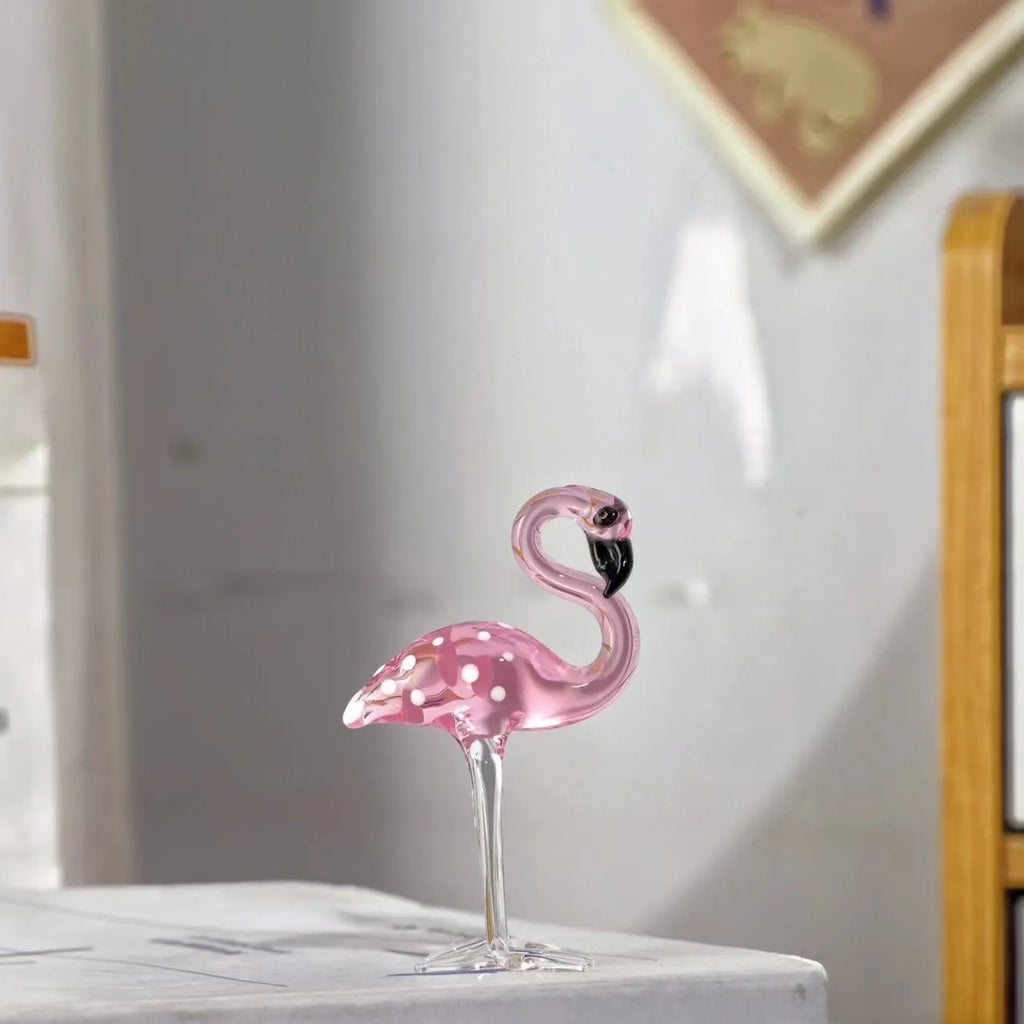 White crystal decorative flamingo with pink dots pattern, modern simplicity animal craft for table display