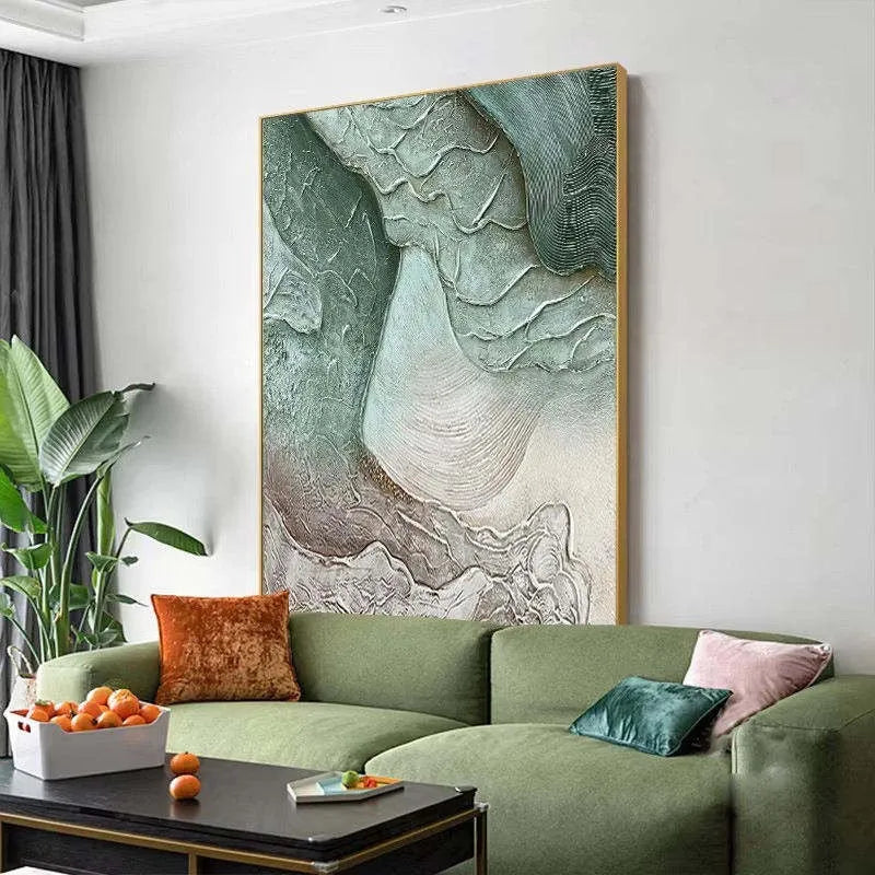 Hand-painted abstract texture landscape oil painting on canvas, unframed, vertical modern wall art for living room