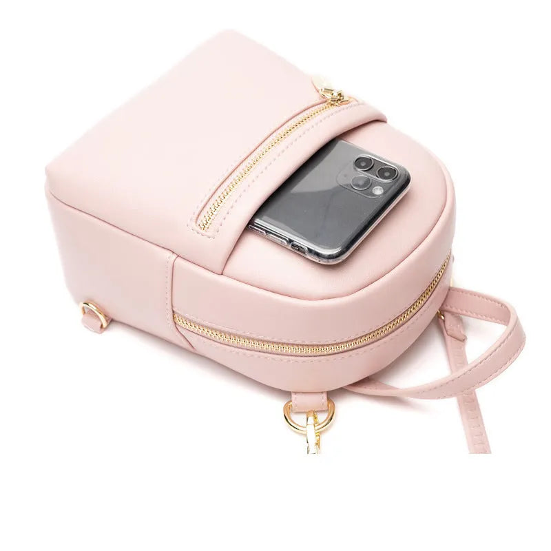 Soft PU mini backpack in street trend style with multiple internal compartments including mobile phone pocket