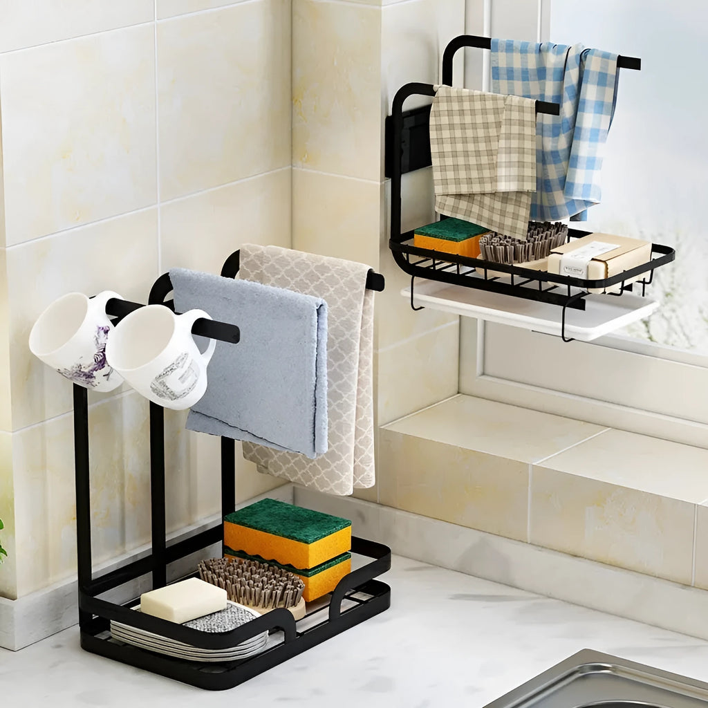 Foldable plastic kitchen rack in New Chinese style mounted on wall or placed on desktop for rag draining