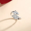 Simple copper couple ring set with diamond inlay and dolphin design, adjustable opening for men and women