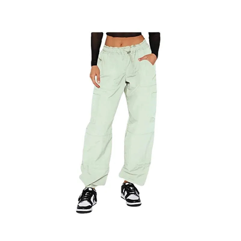 Straight-leg loose cargo casual pants in black with multiple pockets