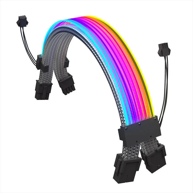 ARGB LED dual 8-pin graphics card extension cable 300mm with aluminium braiding and optical fibre