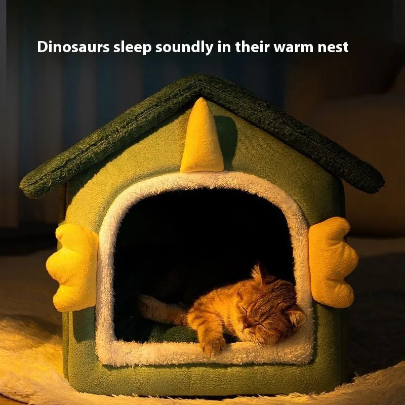 Large grey enclosed cat bed cave with thick soft cushion inside, suitable for cats up to 25 Jin.
