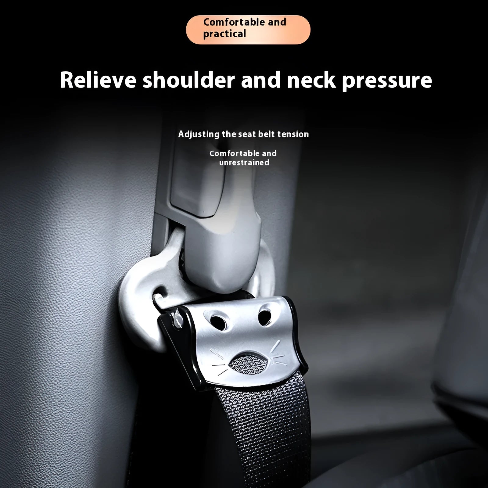 Car safety belt regulator for pregnant women in black ABS material, anti-strangulation belly stopper