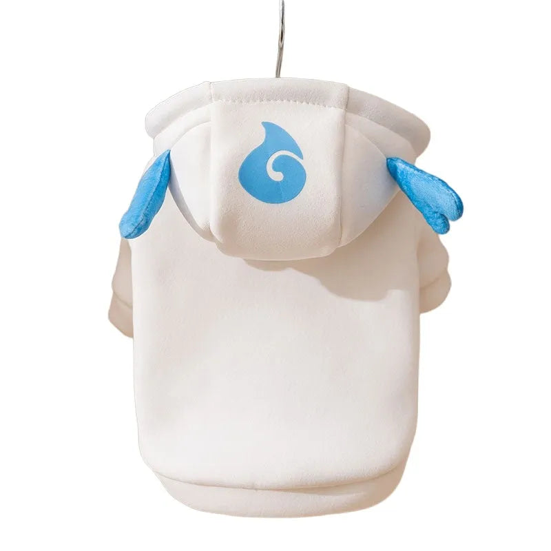 Pet hoodie costume for cats and dogs, Nezha style red or Obing style white, with themed decorations, warm soft fabric