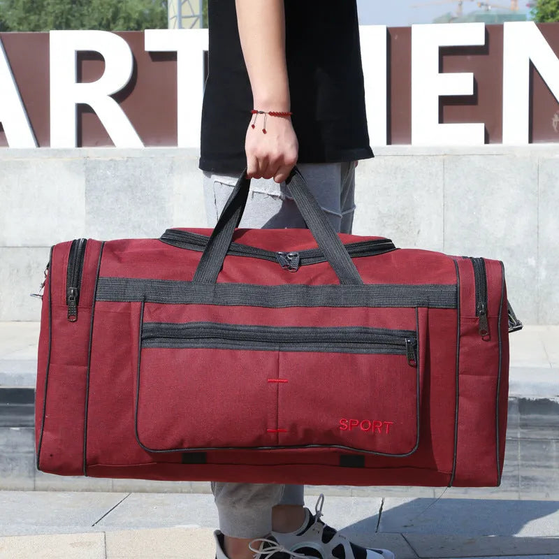 Large capacity Oxford cloth carry-on travel bag with single strap in burgundy, dark blue, black and dark grey