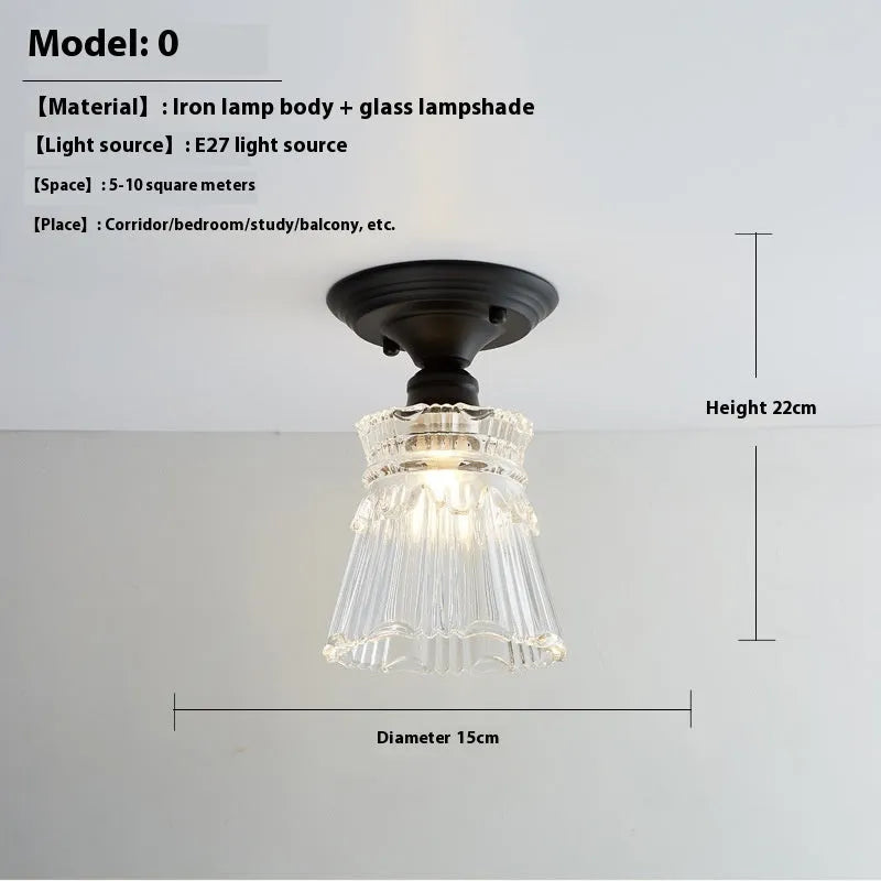 American retro single-head pendant lamp with glass cover for ceiling mounting.