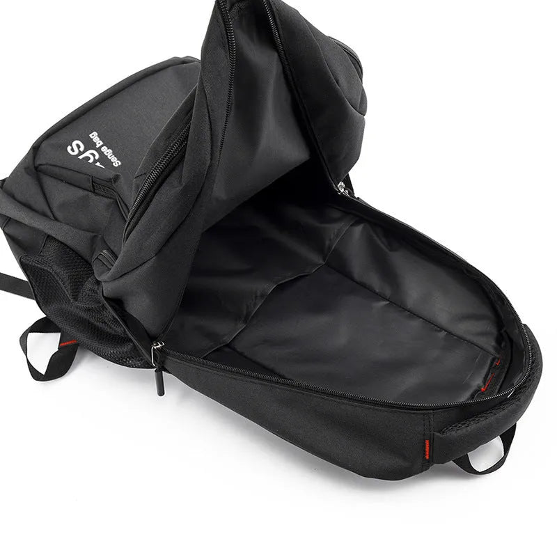 Nylon travel backpack in street style with multiple internal compartments and double shoulder straps.