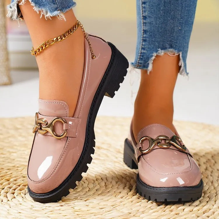 Chunky heel round toe pumps women's thick sole shoes black colour PU upper rubber sole