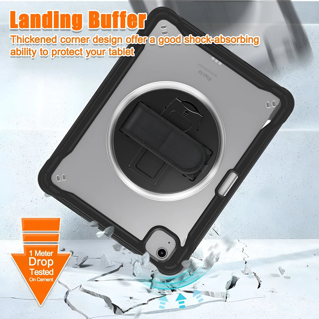 iPad Mini 6 case with rotating bracket and lanyard in black PC TPU material