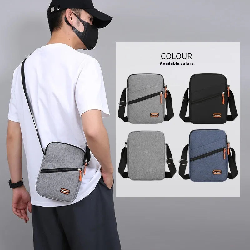 Oxford cloth crossbody commuter bag with contrast colour detailing in silver grey colour option