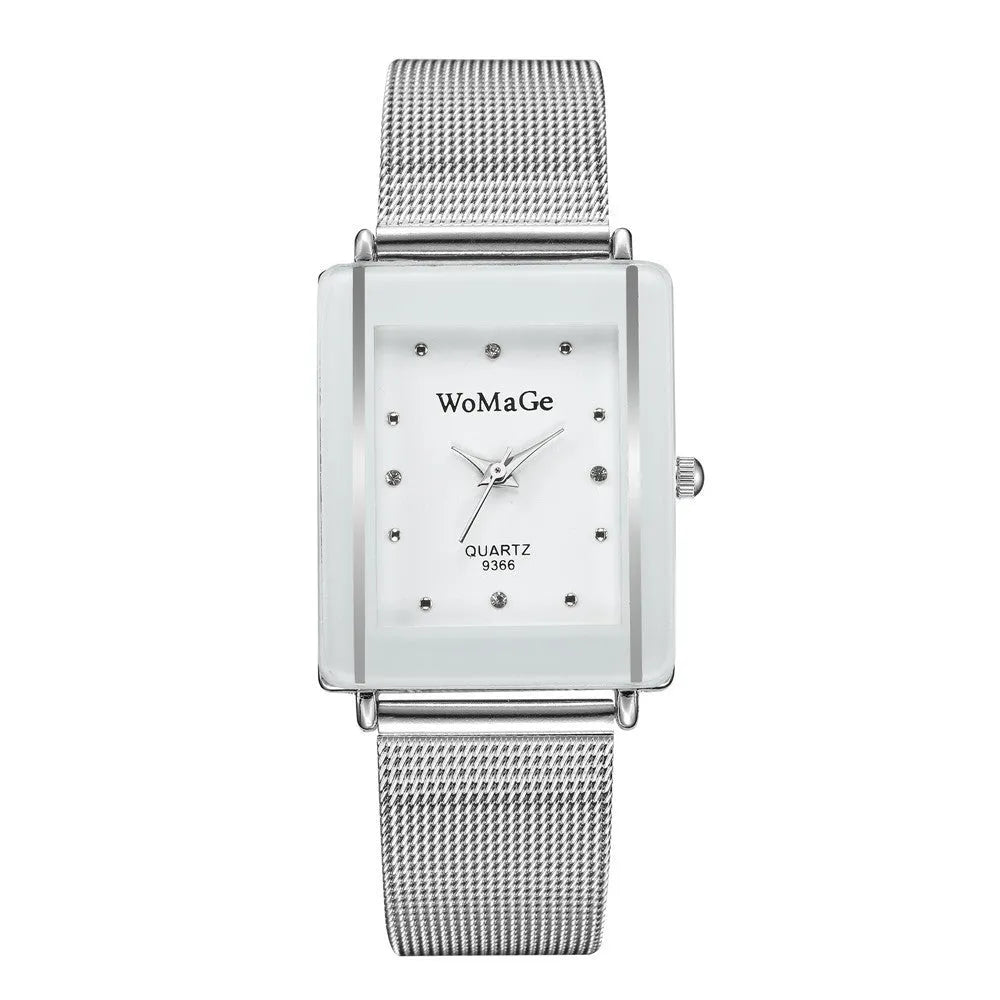 Rectangular dial couple watches in black and white, 9mm thickness, simple fashion style