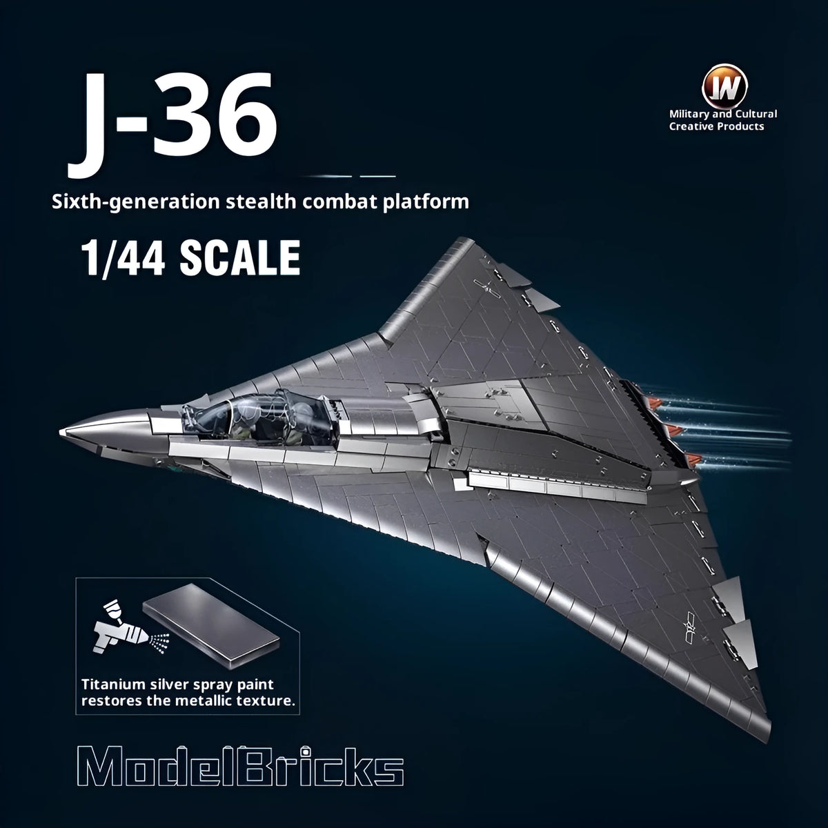 J-36 stealth fighter military model building blocks set with 1182 small plastic particles for teens 7-14.