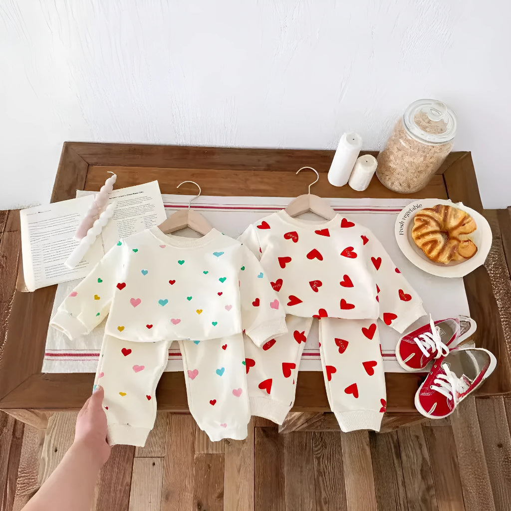 Baby cotton two-piece suit with coloured loving heart pattern in pullover style for 73-110cm