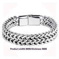 Silver titanium steel geometric hip hop bracelet shown in 4x8mm and 5x10mm style sizes.