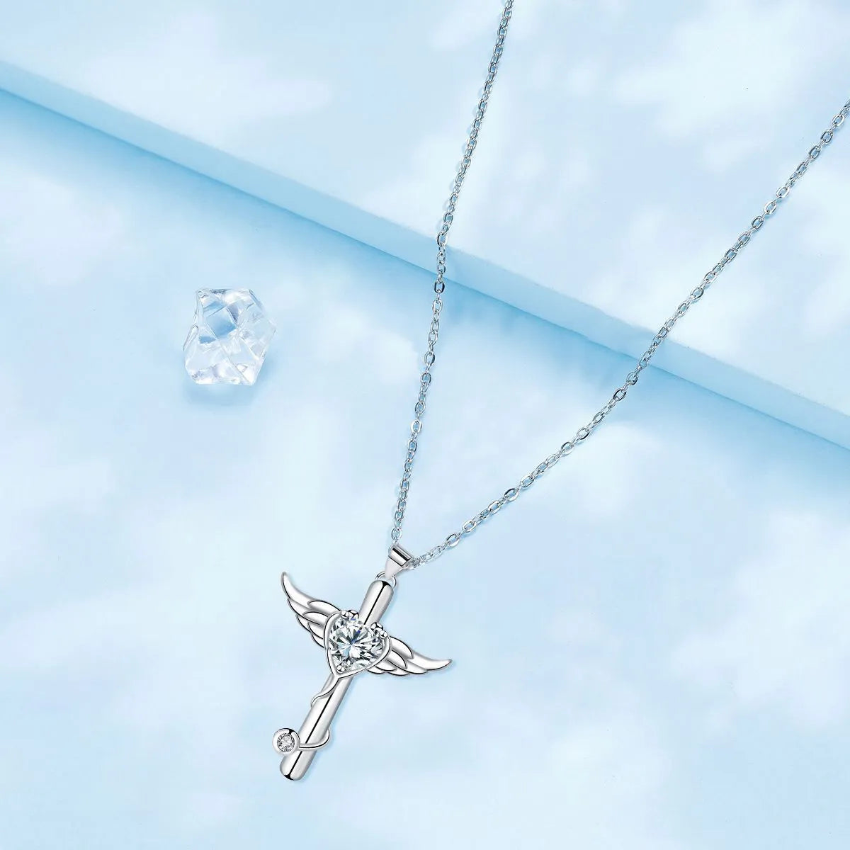 Wings cross stethoscope copper necklace with electroplated finish in red diamond or white diamond colour options