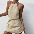 Women's summer cotton linen dress solid colour A-line dress front view