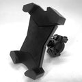 Automatic locking motorcycle phone holder car mount in black, made of ABS plastic and silicone, mounted on handlebar