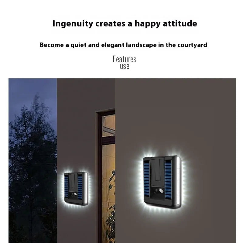 Intelligent outdoor foldable solar wall lamp with induction sensor in pastoral style on garden wall