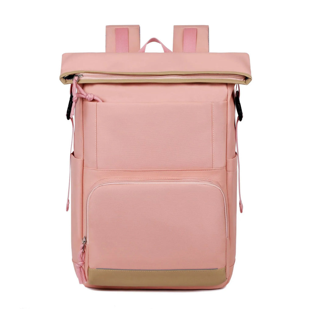 Unisex large capacity solid colour PU casual backpack in black, light gray, pink, and Milky White