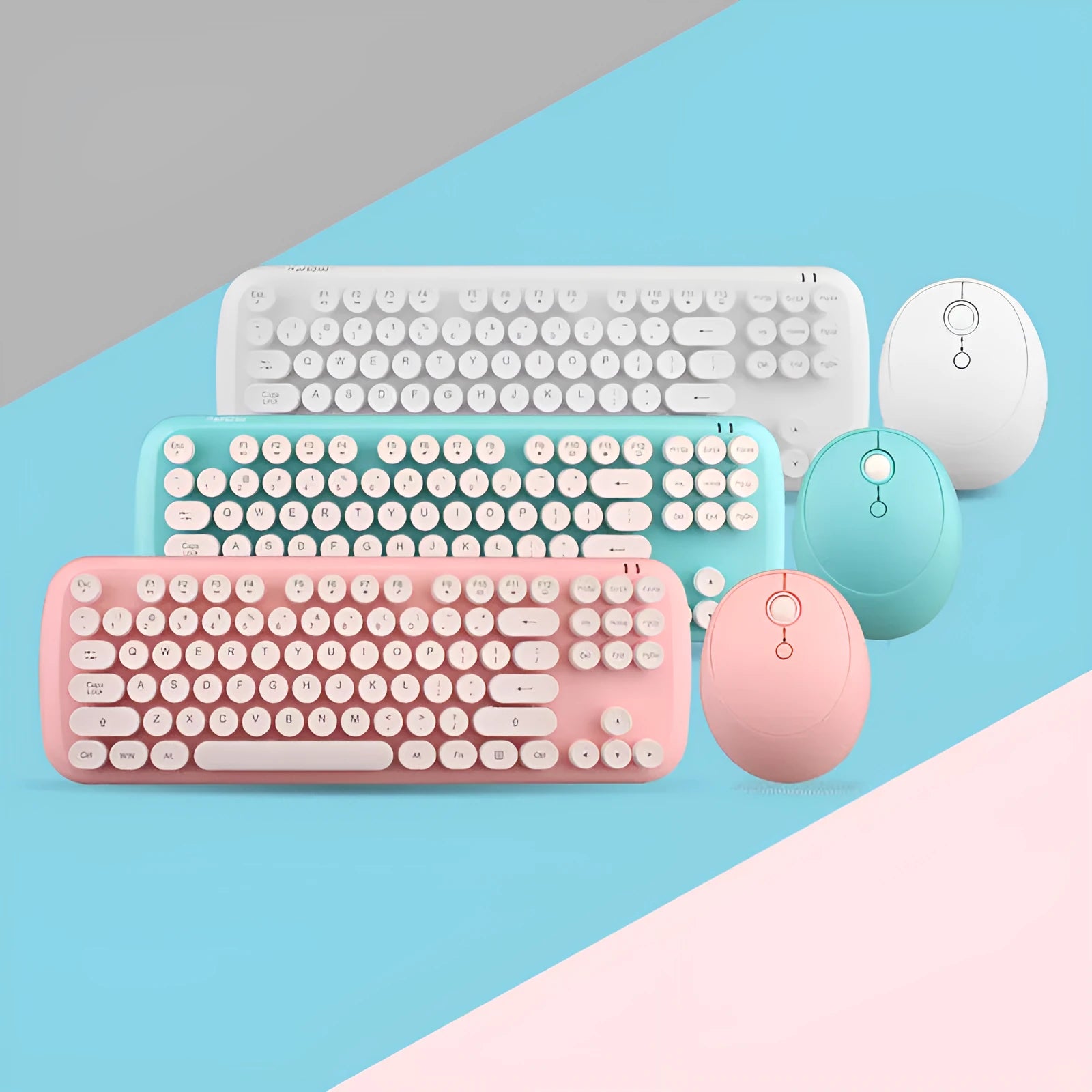 Blue retro wireless keyboard and mouse set with 2000dpi optical mouse