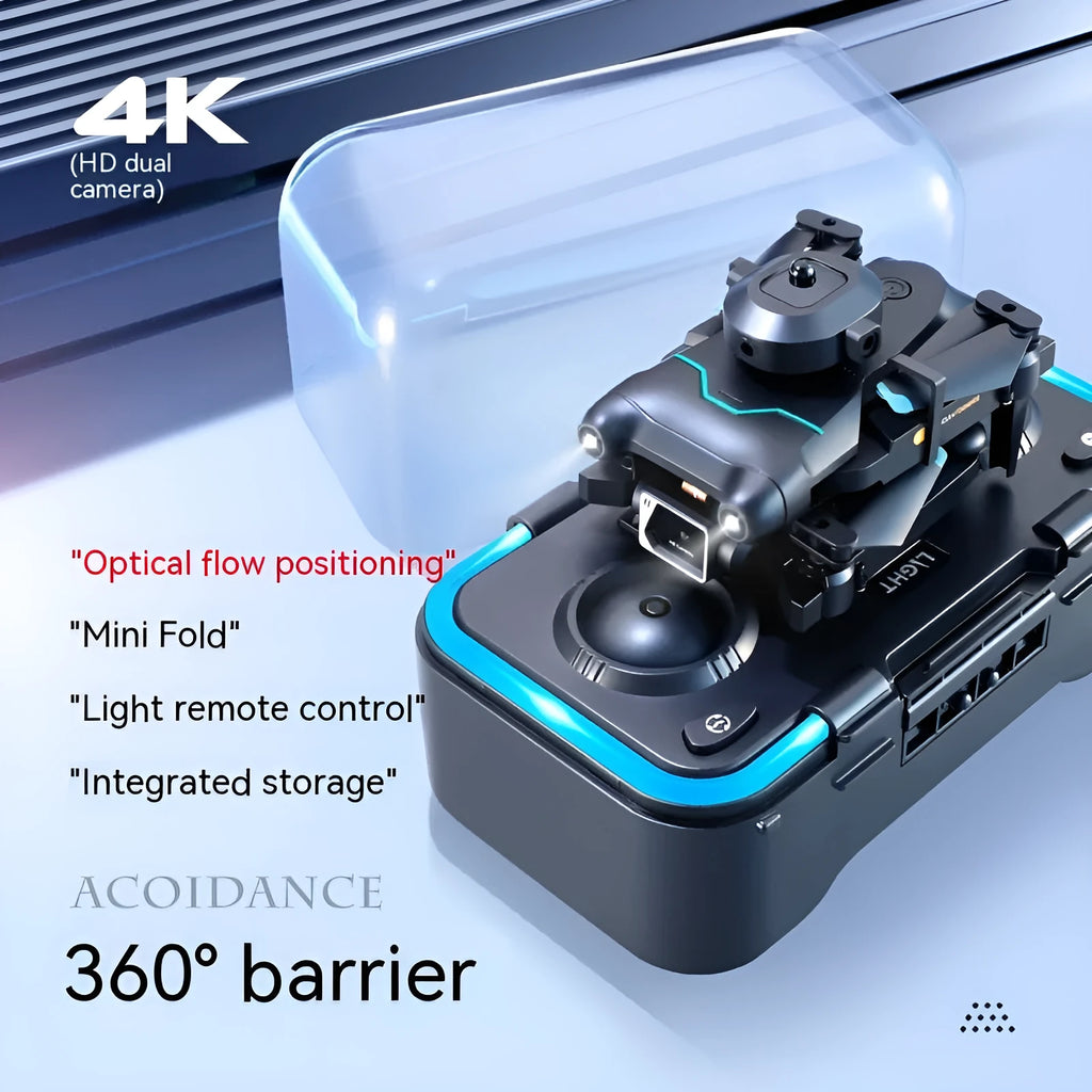 Black quadcopter drone with obstacle avoidance and 4K camera measuring under 30cm