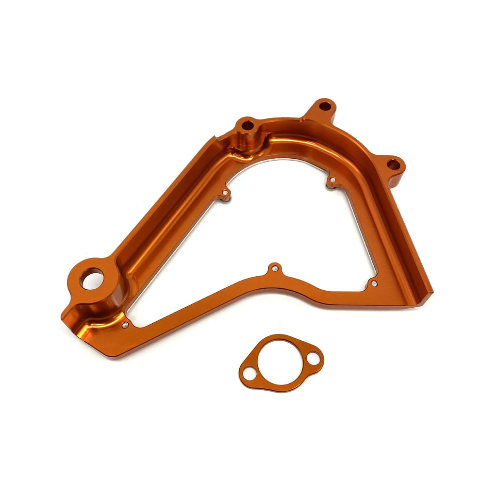 KTM Duke motorcycle chain front gear cover in black and orange options, 20cm by 15cm by 5cm.