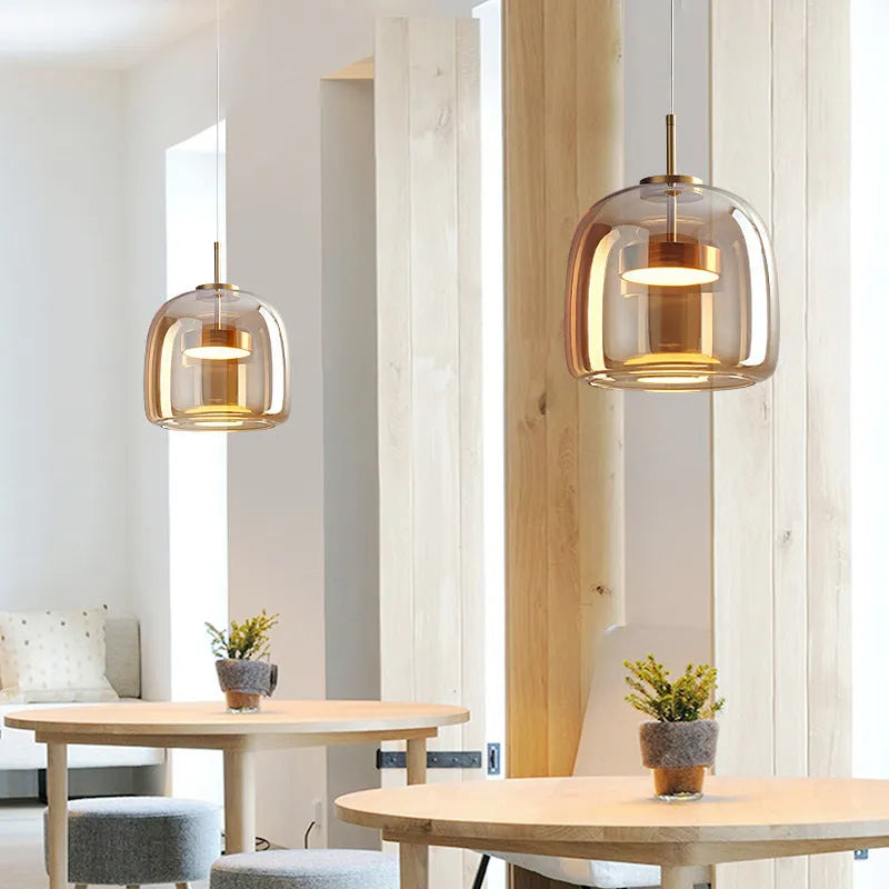 Italian minimalist glass chandelier Nordic style bedroom bedside ceiling light amber smoke grey 15x15 cm 33x17 cm