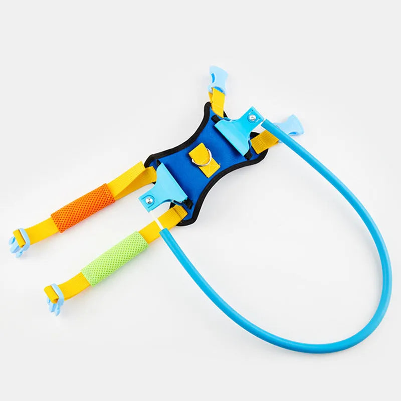 Blue adjustable anti-collision ring or halo for dogs, shown in multiple sizes.